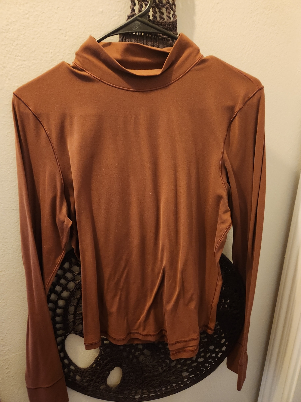 aerie Long Sleeve Mock Neck Top in Rust Brown